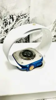 49MM Apple Watch ULTRA 2 CUSTOM BLUE Titanium w White Sport Band Gold Plated Pin
