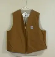 New Vintage Carhartt Brown Duck Pile Lined Vest XL REG