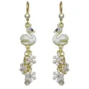 KIRKS FOLLY SWANS IN THE SNOWFLAKES LEVER BACK EARRINGS IN GOLD TONE