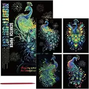 Buhyujkm Glow in-The Dark Scratch Kits, 4X Rainbow Painting Paper with Pen, Interactive Fun Sketch Card, Creative Craft Toy for Kids Teens Adults (21x28.5cm)