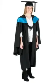 University Graduation Gown Set Bachelor Teal Hood Mortarboard Academic Dress