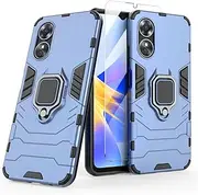 Hybrid Case for Oppo A78 4G (6.43 Inch),[2 in 1] 2.5D Clear Tempered Glass Screen Protector, FORZARMOR Armor Rugged A78 Cover with Metal Ring Kickstand Shockproof Military Grade (Blue)