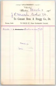 Conant Bros & Bragg Bros (Looking Glasses) Boston 1894 Statement J.P. Marsh*