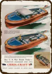 1943 CHRIS CRAFT RUNABOUT WOOD BOAT Vintage Look DECORATIVE REPLICA METAL SIGN