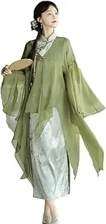 [TTYAO REII] Women Cheongsam Short Sleeve Slim Fit Maxi Long Dress Chinese Qipao Hanfu Costume with Retro Shawl