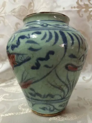 出品　元～明代　青花釉裏紅魚文瓶一対 明末清初青花釉裡紅魚藻紋罐| 破瓷齋| 樂天市場Rakuten