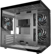 MATX PC Case,270° Panoramic Tempered Glass Panel Gaming Case,3 Fans Black