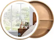 LED Lighted Bathroom Mirror Cabinet, Circular Medicine Cabinet, Sliding Locker, Round Mirror, 3 Tiers, 50/60cm, Gold/Black/Walnut/Wood Color