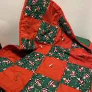 Vintage Handmade Christmas Quilt Wall Hanging Table Runner Red Green Santa 26x22