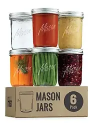6 Pack* 16 oz*/Pint*Wide Mouth*Mason Jars*Canning Jars*Air Tight*Labels* Lids*
