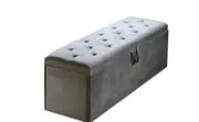 Design Extra Large Ottomon Storage Box Wooden Velvet Grey