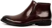 [Generic] Ankle Boot for Men Work Boot Pointed Toe Pull On StyleGenuine Leather Zipper Block Heel Burnished Colors Easy Care Men's Leather Shoes