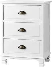 Vintage Bedside Table Chest Storage Cabinet Nightstand 3-Drawer (White)