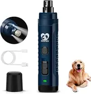 Casfuy Dog Nail Grinder with 2 LED Light for Large Medium Small Dogs - 3X More Powerful 2-Speed Electric Pet Nail Trimmer Rechargeable Quiet Painless Paws Grooming & Smoothing Tool (Dark Blue)