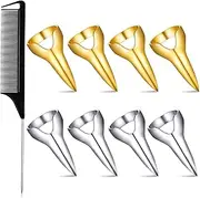 9 Pieces Metal Hair Parting Rings and pinky Selecting Tools Retro Nail Finger with Steel Comb Pointed Styling Combs for Hair stitch Braiding Curling Extension Halloween Cosplay(Gold, Silver)
