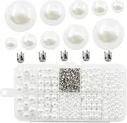 [SHRJ] Pearl Setting Machine Accessories Pearl Beads with Rivet Studs Set, Replenishment White Polished ABS Undrilled Art No Hole Imitation Round Pearl Beads, 5 Sizes (White)