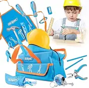 Hi-Spec 18pc Kid's Blue Tool Kit Set with Tool Bag. Real Metal DIY Hand Tools for Children & Starters Including Work Apron, Dust Glasses & More