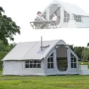 Outdoor Inflatable Camping Tent with Air Pump, Family Air House Tents for 6 to 8 Persons, Large Waterproof Blow up Tents with Window and Door, Easy Setup