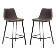 Raimon Furniture Set of 2 Gordon Faux Leather Bar Stool 66cm - Black Metal Legs - Antique Grey