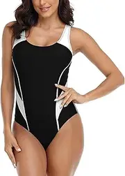 [Generic] Women's Swimsuit Dress Women Swimsuit Bathing Suits Athletic Swimwear Scalloped Round Neck Low Back Adjustable Straps Swimsuit