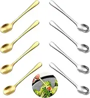 8 PCS Tiny Stainless Steel Spoons for Spices Jars, Mini 2.9" for Salt, Sugar, Pepper, and Honey Cute Stainless Steel Condiment Scoops in Gold and Silver