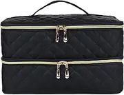 [Generic] Double Layer Nail Polish Storage Bag Travel Carrying Bag Makeup Tools Storage Sections Nail Art Tools Carrying Case for Makup, Black