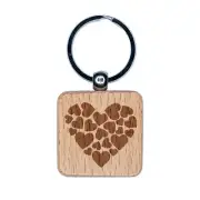 Hearts in Heart Valentine's Day Engraved Wood Square Keychain Tag Charm