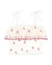 LoveShackFancy Girls' Fatima Cherry Embroidered Smocked Top - Big Kid