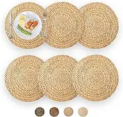 Round Table Placemats, Water Hyacinth Place mats, Braided Straw Table Mats for Dining Table, 6 Pack (38 cm (Set of 6), Natural)