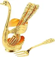 BEBEMOKO 1set Metal Swan Fork with Holder Elegant Cake Dessert Forks and Stand for Ice Fruits and Appetizers Unique Kitchen Accessory