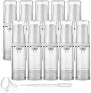 10 Pcs Clear Airless Pump Bottles,Refillable Empty Transparent Plastic Airless Lotion Pump Vacuum Container Diffuser Travel Size Lotion Sample Packing Vial-FREE Funnel,Dropper (5ml/0.17 Qunce)
