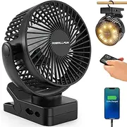 GOBRILLFUN 6 Inch 12000mAh Clip Fan Battery with Remote Control, USB Rechargeable with LED Lights, 3 Speeds Battery Operated Fan with Timer (Jet Black)