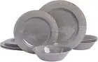 Gibson Studio 12 Piece Mauna Melamine Dinnerware Set, Grey Rustic