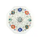 12" Semi Precious Stones Inlay Marble Corner Side Table Top