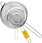 ELEEN Premium Stainless Steel Fine Mesh Strainers for Kitchen 3-Piece Set with Non-Slip Handles, Small, Medium & Large Sieves, Colanders and Sifter for Sifting, Straining, Pastas Tea, Rice, Vegetables