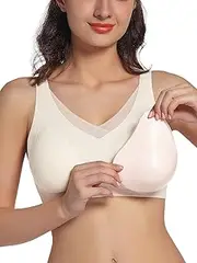 [Evobliss] Women's Mastectomy Bras with Pockets Everyday Bra for Post Surgery Bra Included 1 Pair Removable Chest Pads