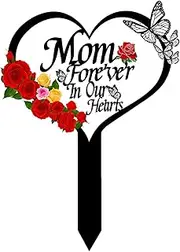 OZIO Memorial Grave Markers Heart Memorial Plaque Stake Sympathy Grave Markers Cemetery Cardinals Garden Stake Memorial Metal Grave Stake Decoration for Mom Dad Cemetery Outdoors Yard Garden(Mom-B)