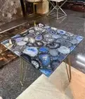 21" Handmade Blue Agate Stone Corner Side Table Top Luxury Housewarming Deco