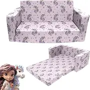 Truwelby Kids Sofa, Children's Extra Wide Convertible Sofa to Lounger - Extra Soft 2 Seats 2 in 1 Flip Open Chair & Sleeper, Cute Dinosaur Print Toddler Chair Kids Couch for Kids Girls Boys
