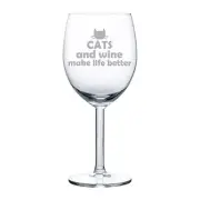 Wine Glass Goblet White or Red Wine 10oz Funny Cats and wine make life better