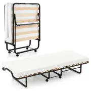 Costway Folding Bed Frame w/Memory Foam Mattress Rollaway Guest Bed Portable Sleeper Bed for Home Camping