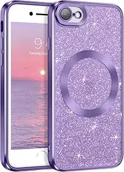 GaoBao for iPhone SE Case 2022/iPhone SE Case 2020/iPhone 8 Case/iPhone 7 Case, Luxury Sparkle Magnetic Phone Cover for iPhone 7/8/SE 2nd Gen/SE 3rd Gen 4.7'' [Compatible with MagSafe], Purple Glitter