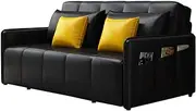 Leather Sofa Convertible Bed,Foldable Loveseat Sleeper Sofa Living Room Storage Futon Couches,Multifunctional Lazy Sofa Cushion Seating Furniture, Strong Bearing Capacity, Easy to Clean,Black