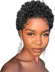Short Afro Wigs Kinky Curly Pixie Cut Human Hair Wigs for Black Women Curl Brazilian Human Hair Wig 3 inch Natural Black Glueless Wig