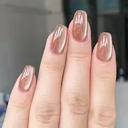 Kaichen Simplicity Press On Nails, Champagne Color Cat Eye Press On Nails Short, Includes 24 Nails, 24 Adhesive Tabs, 1 Manicure Stick, 1 Mini File