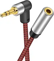 tunghey 3.5mm Headphone Extension Cable Right Angle Aux Extender Stereo Jack Male to Female Earphone Lead Nylon Cord Compatible with Smart TV, Car Radio, PC, Speaker, MP3 Player, Phone (10m)