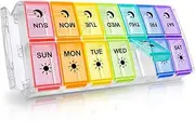 Fullicon Weekly Pill Box Organiser 2 Times A Day, Easy Fill 7 Day Pill Boxes, Tablet Boxes with Large Compartments for Medicine, Medication, Vitamin, Supplement and Fish Oil (Rainbow)