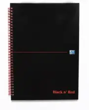 Oxford Black n' Red Ruled A-Z Wirebound Hardback A5 Notebook, 140 Pages
