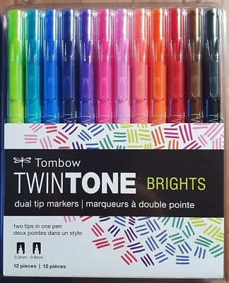 Brand New Tombow Twintone Brights Dual Tip markers 12 Pieces Set - Free Post