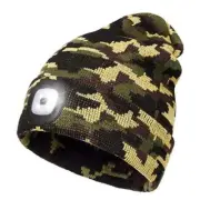 LED Beanie Hat with Light,Unisex USB Rechargeable Hands Free 4 LED Army Green